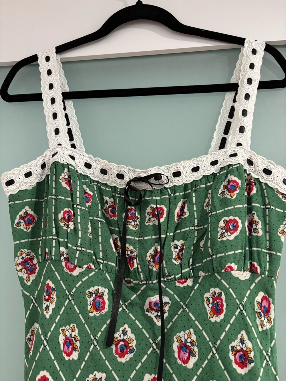 WAYF. Green Patterned Midi Dress with Contrast Trim - Picture 8 of 16